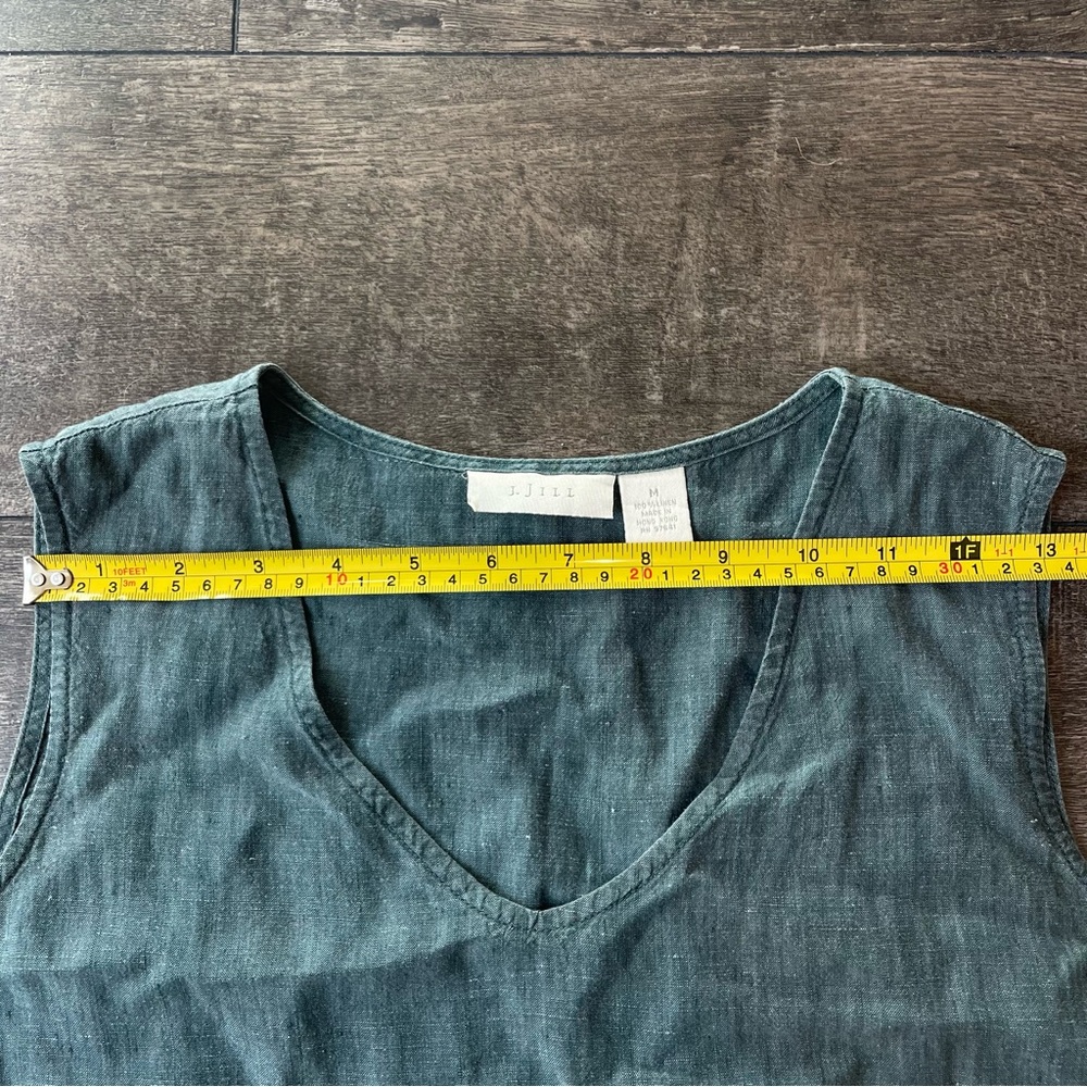 Muted teal linen sleeveless shift dress - Picture 4 of 6